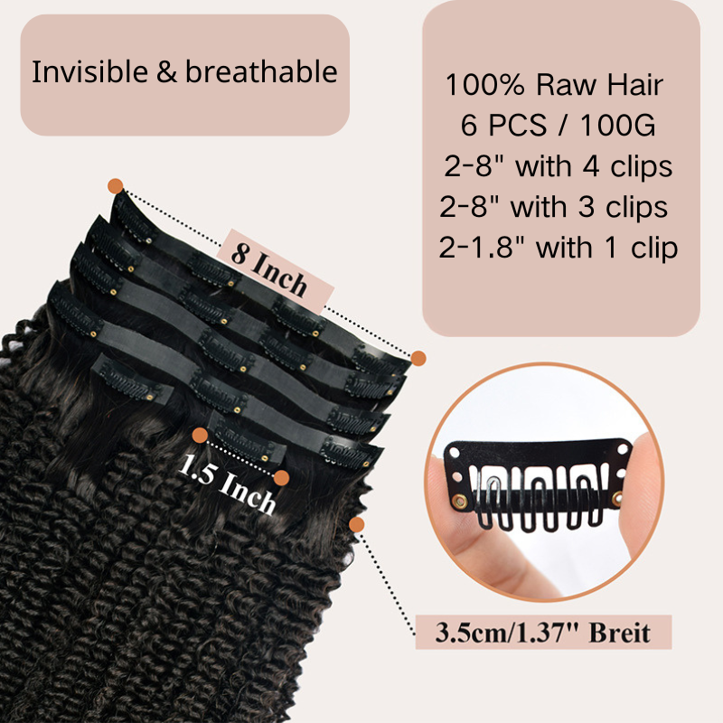 Raw Hair PU Clip In Hair Extension Kinky Curly Body Wave Deep Curly Kinky Straight