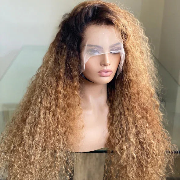 13*4 Transparent Full Lace Frontal Wig Deep Wave Wig Sandy honey blonde Hair Wig