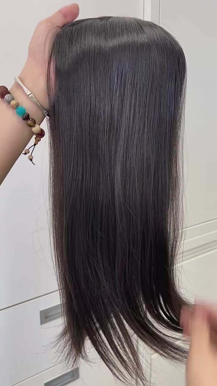 Human Hair Topper For Women 13 x17 cm Cap 18 Inch Natural Black Color PU Skin Hair Topper For Thin Hair